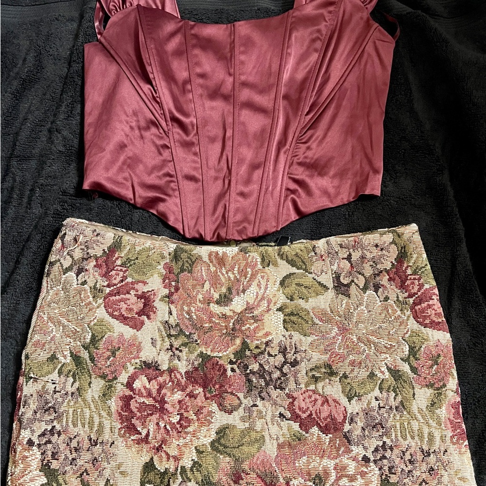 Windsor Burgundy Top and Floral Skirt Set